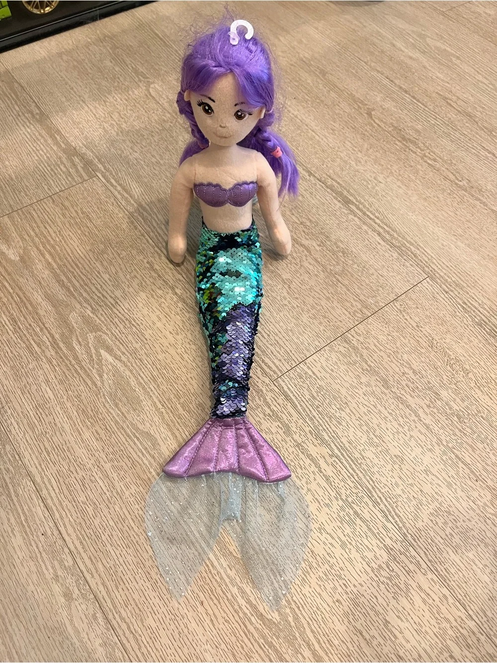 Purple-Haired Sequin Mermaid Doll with Teal-Purple Tail - Kids Toy